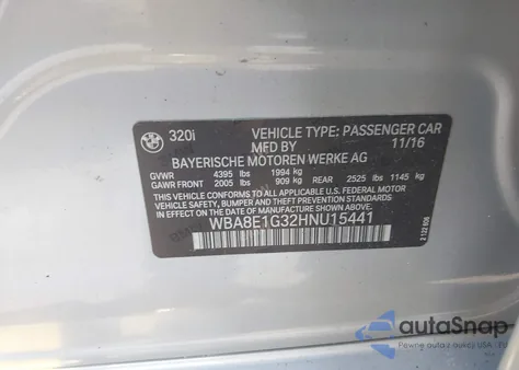 2017 BMW 320I from USA, damaged, VIN WBA8E1G32HNU15441